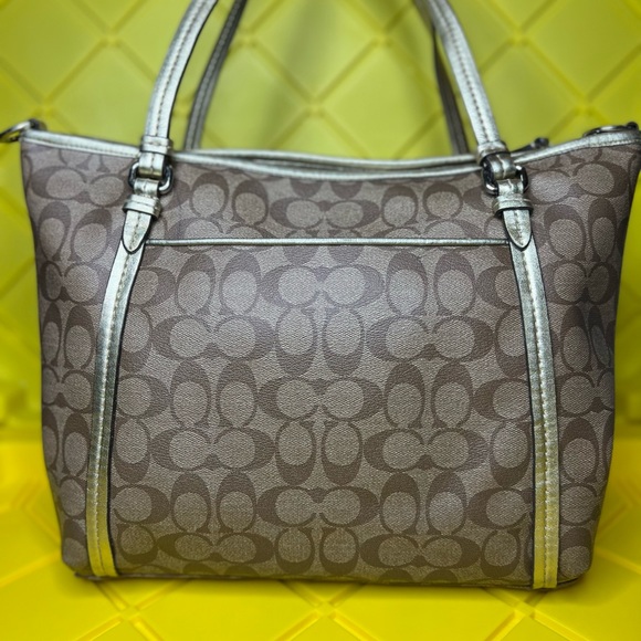 Coach Signature Women's Khaki Leather/Pvc Tote - Picture 3 of 10